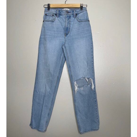 Abercrombie & Fitch Ankle Straight Ultra High Rise Jeans Light Destroy Size 25 - Picture 2 of 8